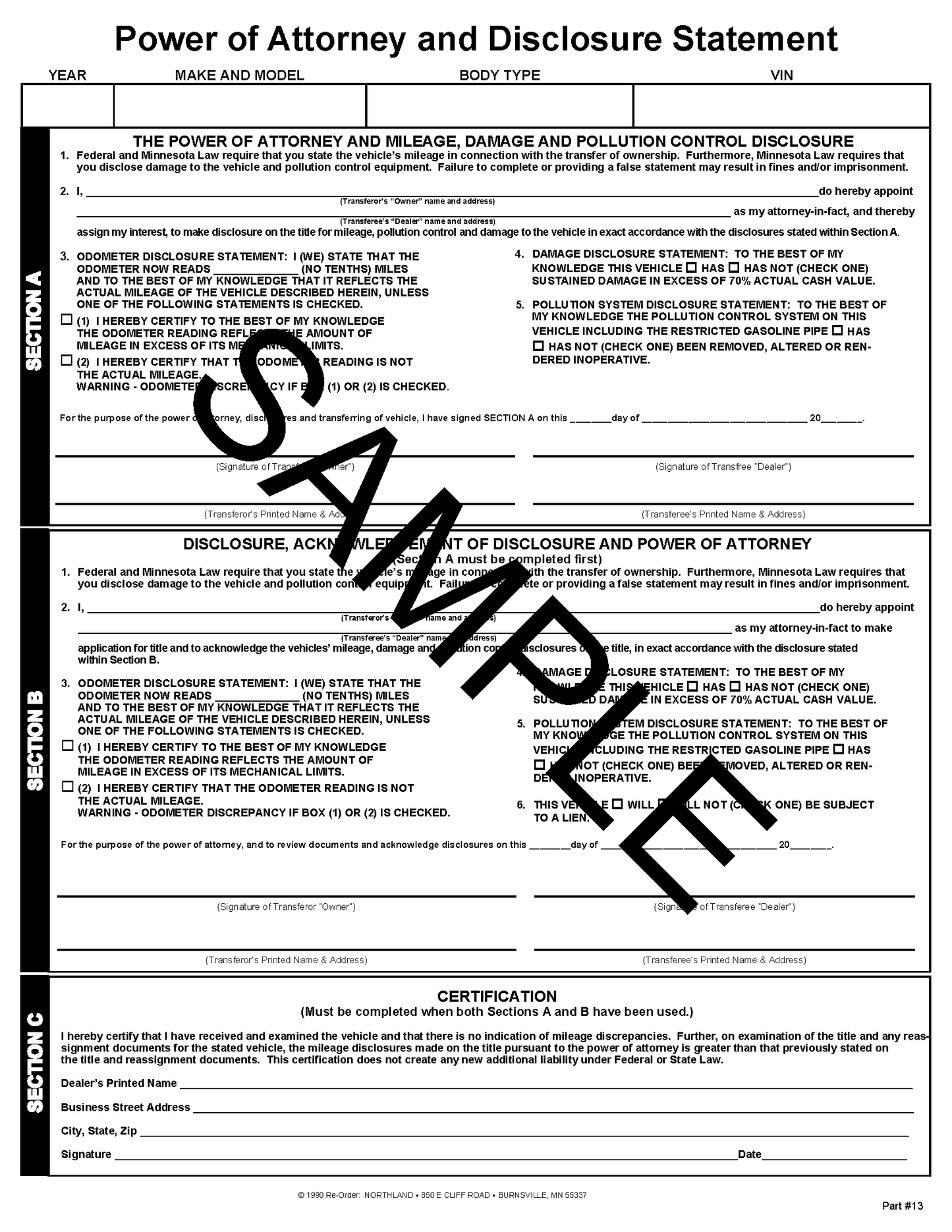 Unsecure Power of Attorney Form