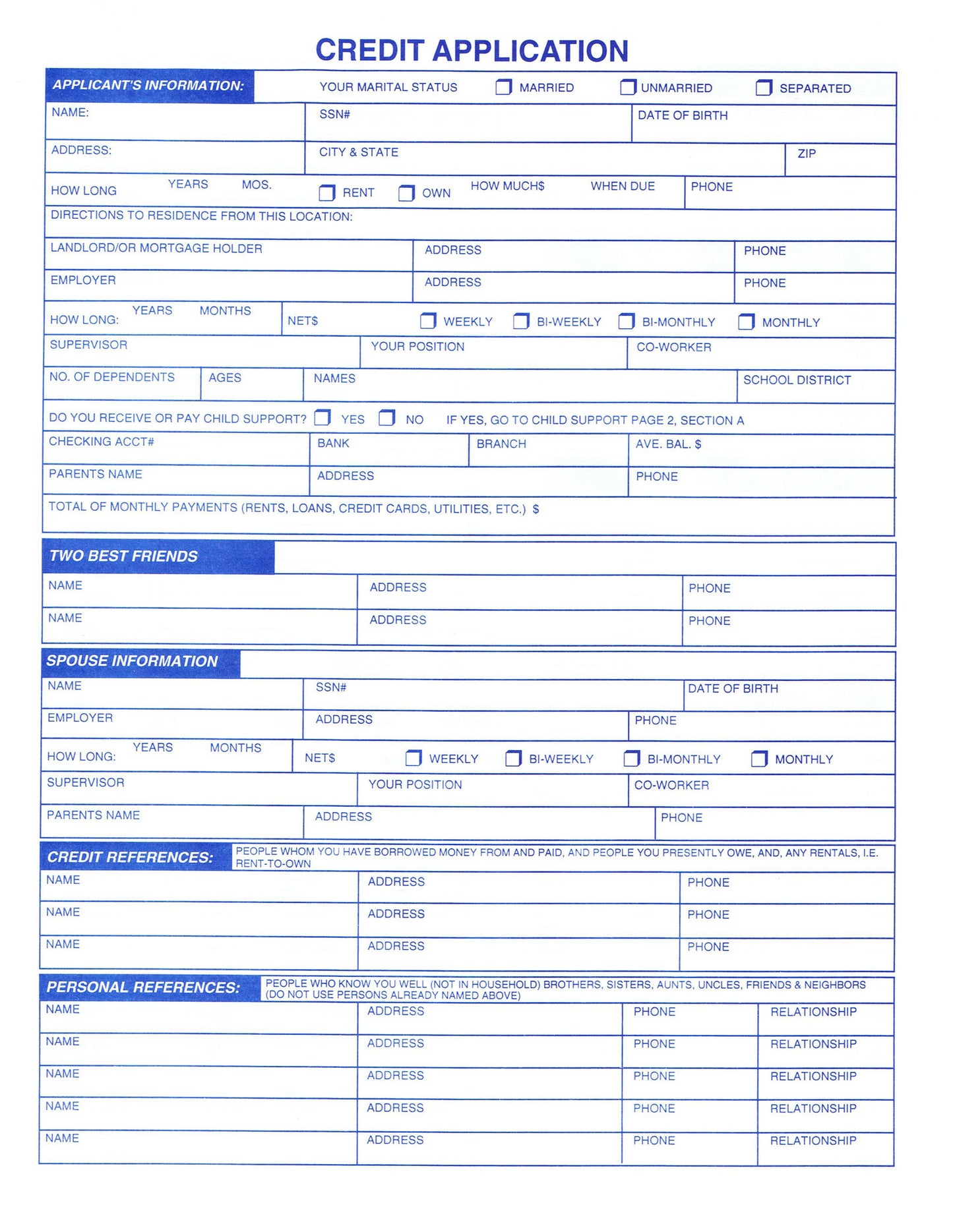 Credit Application - Northland's Dealer Supply Store