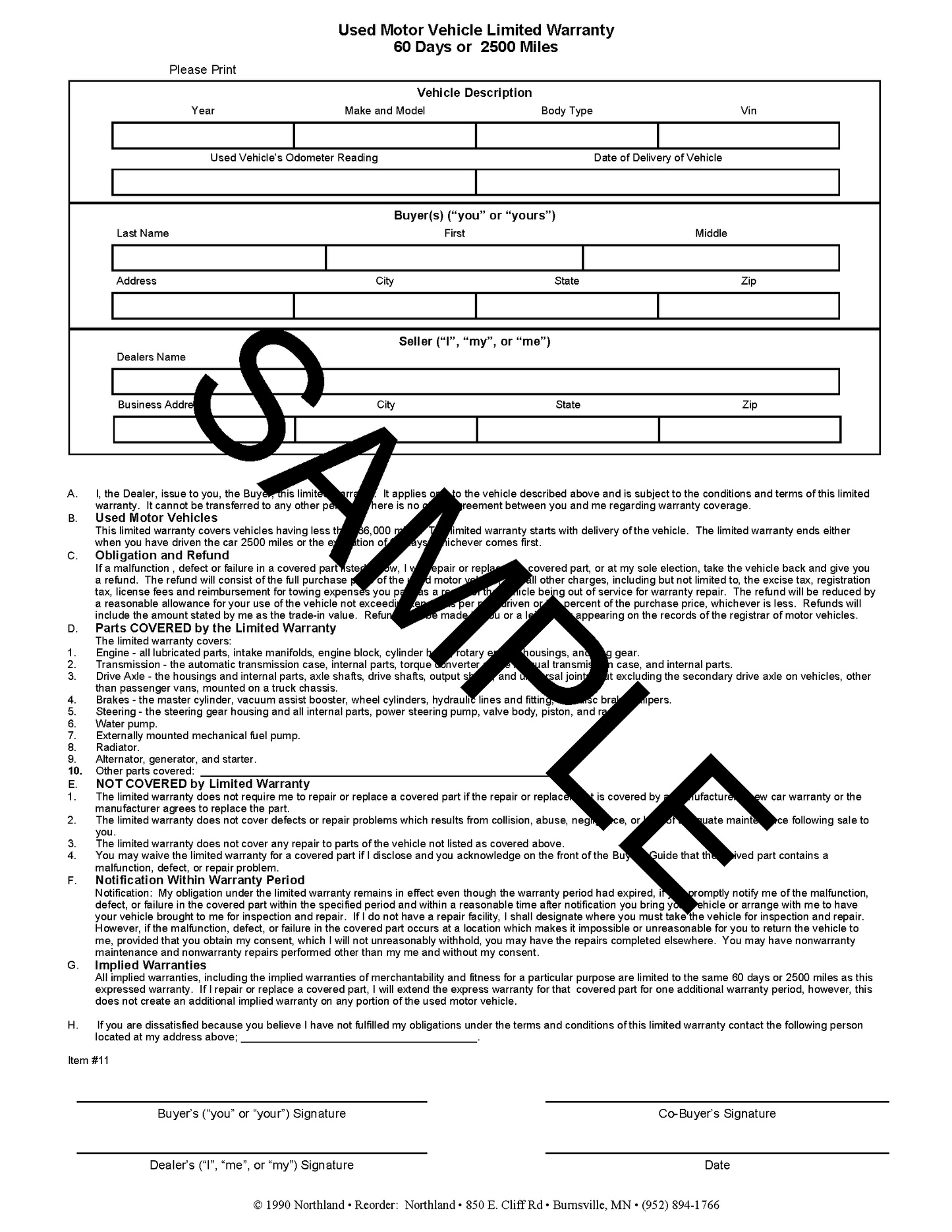 60 Day Limited Warranty Form