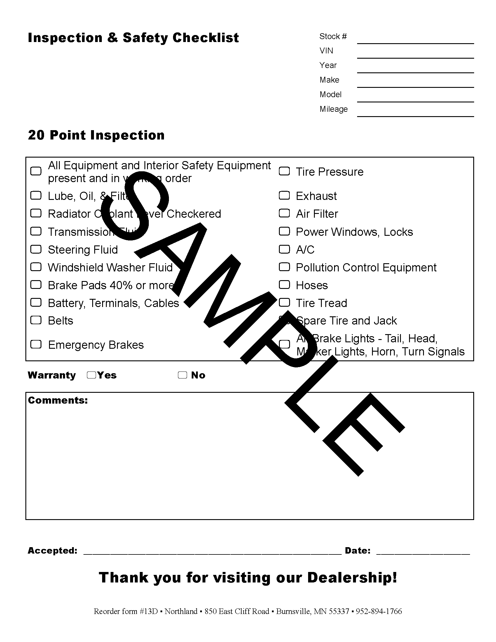 Call Point Inspection Checklist Forms – Northland's Dealer Supply Store
