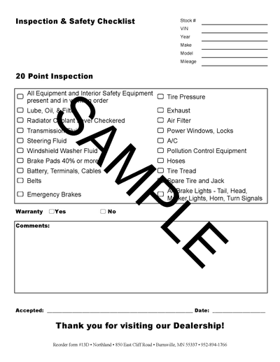 20 Point Inspection & Safety Checklist