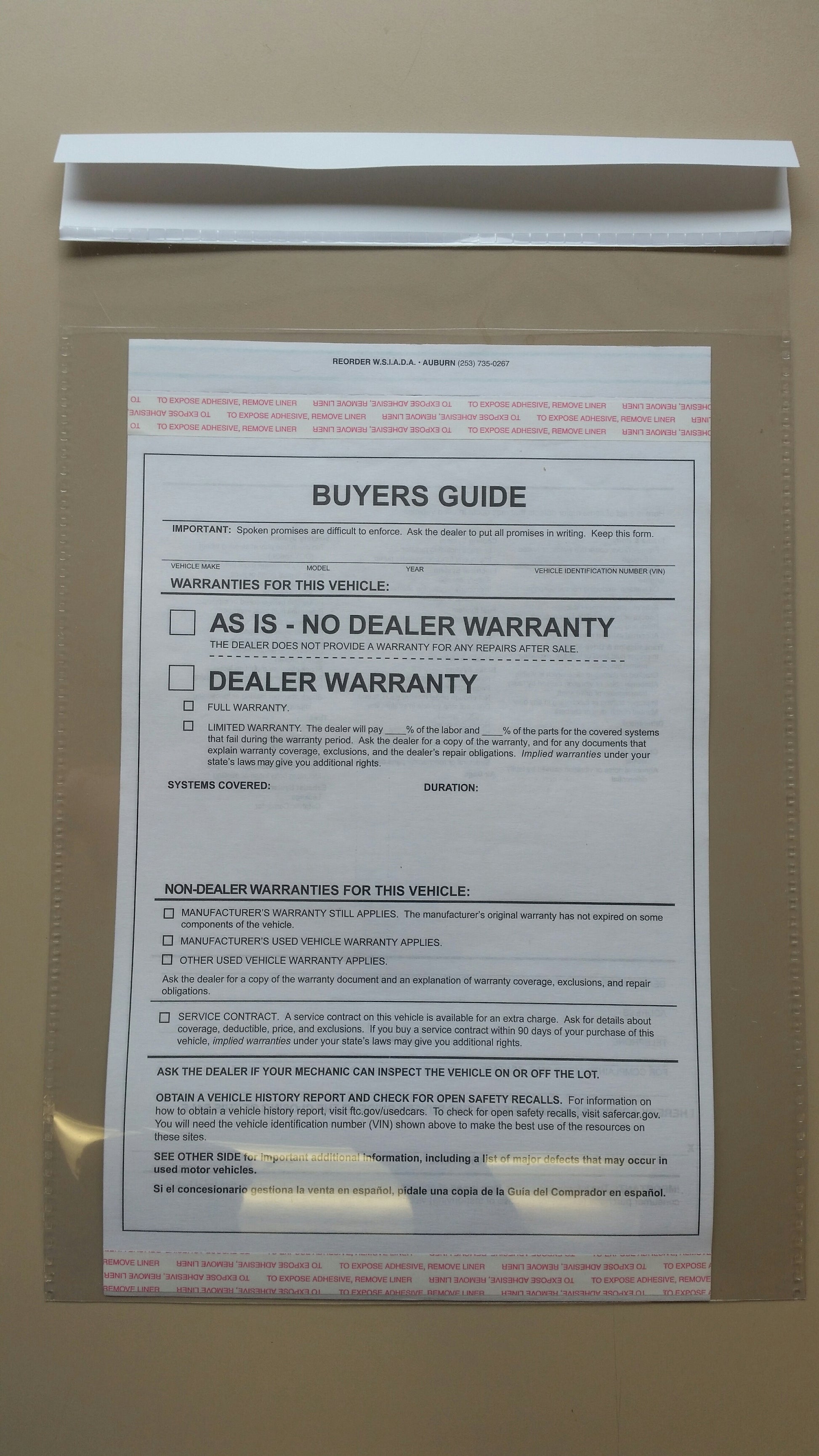 Clip-On Window Form Holder - Northland's Dealer Supply Store 